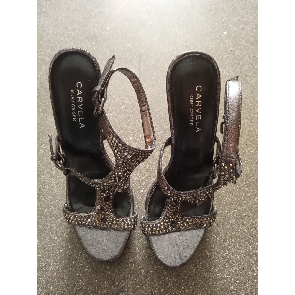 Carvela Kurt Geiger Girls Pewter Rhinestone Studded Platform Sandals Size 37